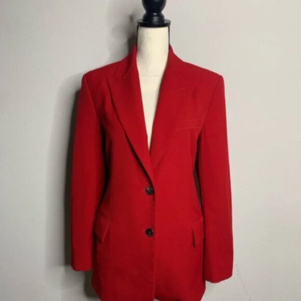 Zara Dark Red Single Breasted Blazer